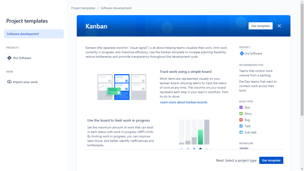 Screenshot of Jira Cloud setup Project templates