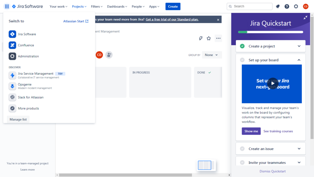 Screenshot of Jira Cloud showing Application Switch