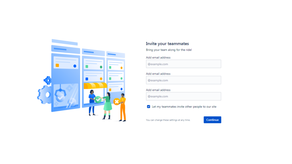 Screenshot of Invite Teammates in Jira Cloud setup